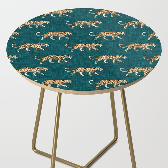 leopards walking - teal Side Table Gallery Image 2