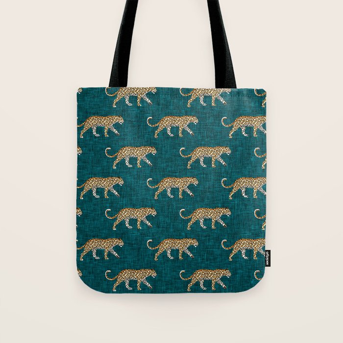 leopards walking - teal Tote Bag Gallery Image 1
