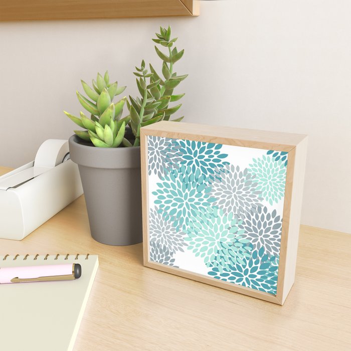 Floral Pattern, Aqua, Teal, Turquoise and Gray Mini Art Print Gallery Image 2