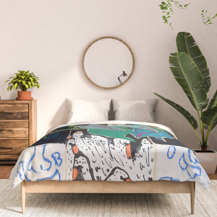 Swan Vase with Pink Lily Flower Bouquet on Dark Blue and Black Winter Floral Comforter Gallery Image 3