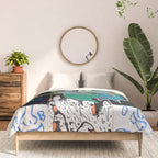 Swan Vase with Pink Lily Flower Bouquet on Dark Blue and Black Winter Floral Comforter Gallery Image 3