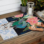 Swan Vase with Pink Lily Flower Bouquet on Dark Blue and Black Winter Floral Outdoor Rug Gallery Image 2