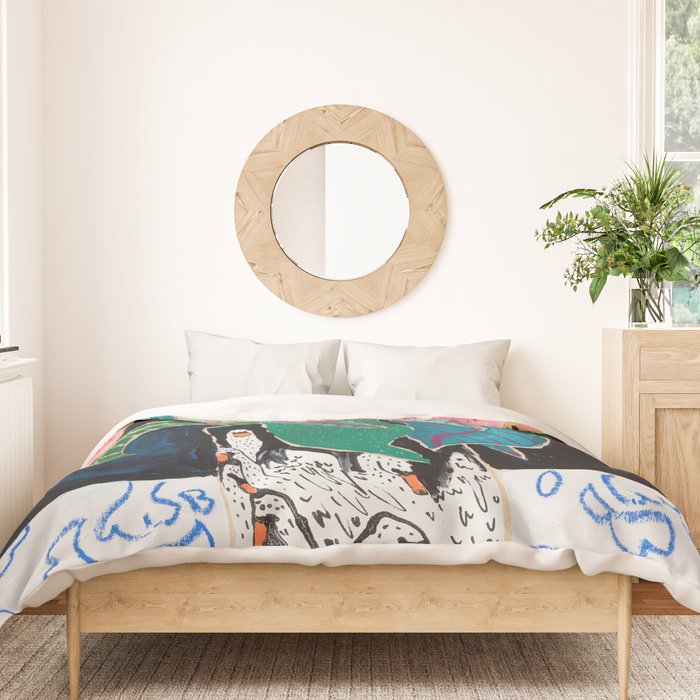 Swan Vase with Pink Lily Flower Bouquet on Dark Blue and Black Winter Floral Duvet Cover Gallery Image 3