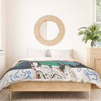 Swan Vase with Pink Lily Flower Bouquet on Dark Blue and Black Winter Floral Duvet Cover Gallery Image 3