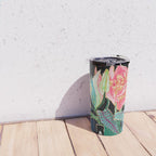 Swan Vase with Pink Lily Flower Bouquet on Dark Blue and Black Winter Floral Travel Mug Gallery Image 4