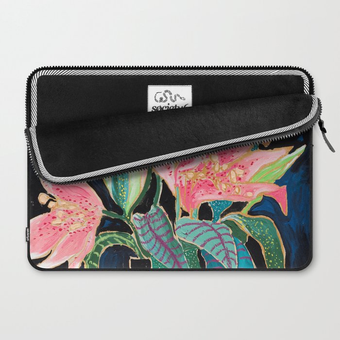 Swan Vase with Pink Lily Flower Bouquet on Dark Blue and Black Winter Floral Laptop Sleeve Gallery Image 2
