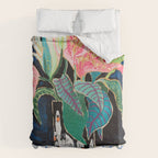 Swan Vase with Pink Lily Flower Bouquet on Dark Blue and Black Winter Floral Duvet Cover Gallery Image 6