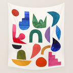 'Night Garden' Abstract Colorful Paper Collage Mid Century Fun Minimal Shapes by Ejaaz Haniff Wall Tapestry Gallery Image 4