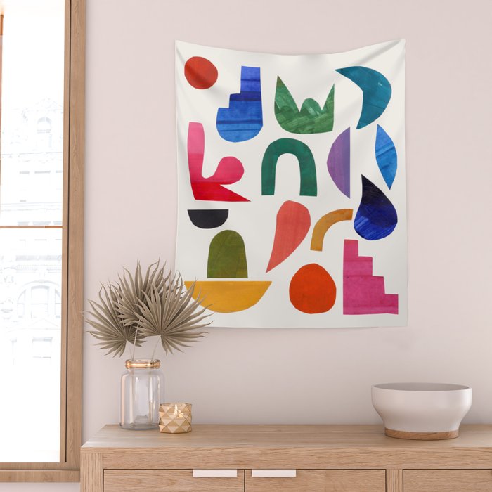 'Night Garden' Abstract Colorful Paper Collage Mid Century Fun Minimal Shapes by Ejaaz Haniff Wall Tapestry Gallery Image 2