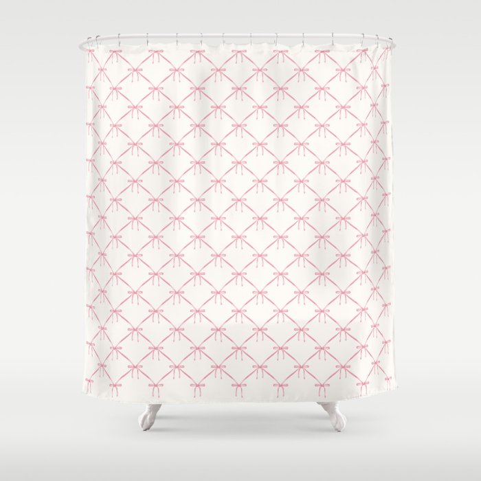 Bows & Ribbons Pattern I Pastel Pink Shower Curtain Gallery Image 1
