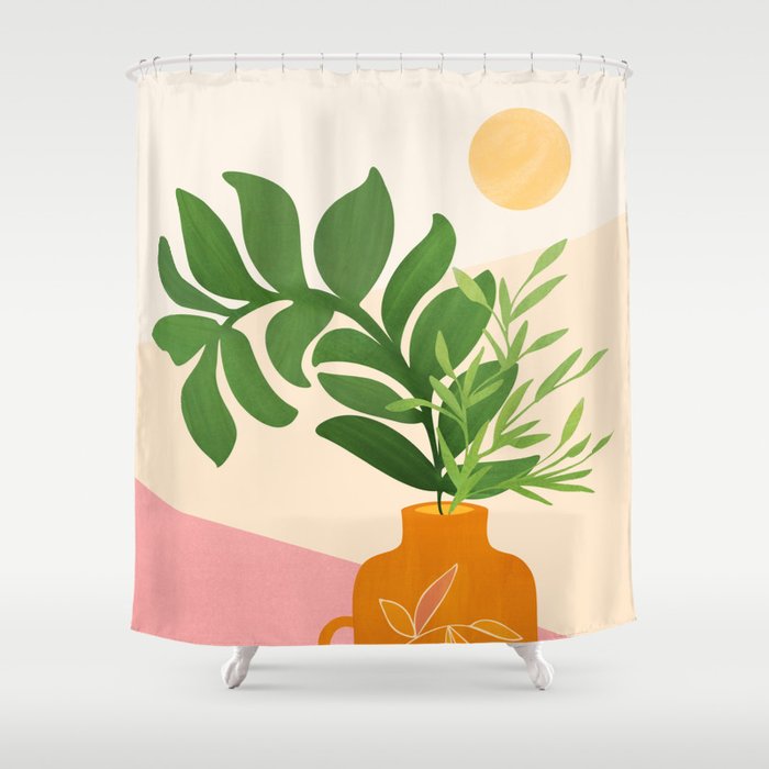 Greenery and Sunlight Botanical Still Life Shower Curtain Gallery Image 1