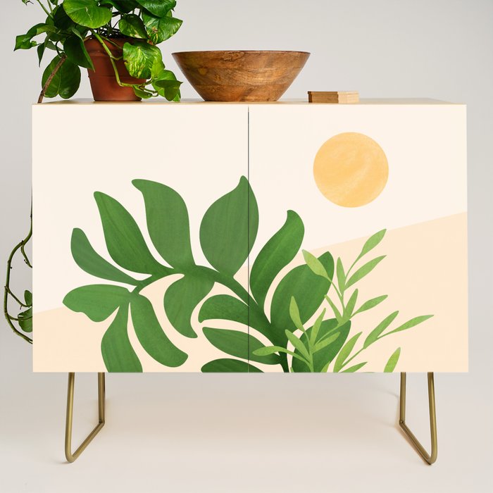Greenery and Sunlight Botanical Still Life Credenza Gallery Image 1