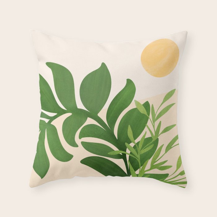 Greenery and Sunlight Botanical Still Life Throw Pillow Gallery Image 6