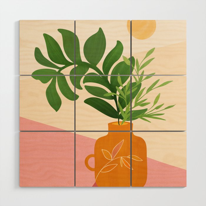 Greenery and Sunlight Botanical Still Life Wood Wall Art Gallery Image 1