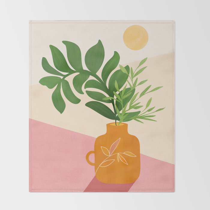 Greenery and Sunlight Botanical Still Life Throw Blanket Gallery Image 2