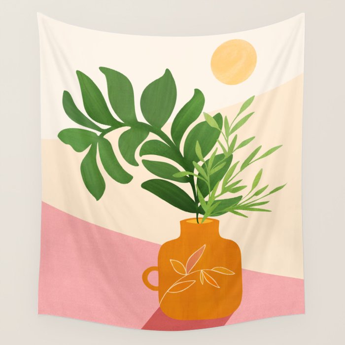 Greenery and Sunlight Botanical Still Life Wall Tapestry Gallery Image 4