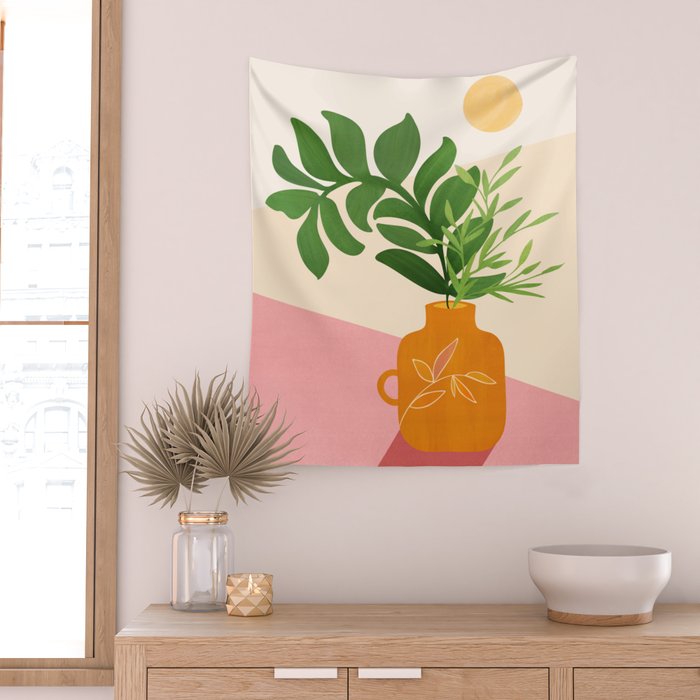 Greenery and Sunlight Botanical Still Life Wall Tapestry Gallery Image 2