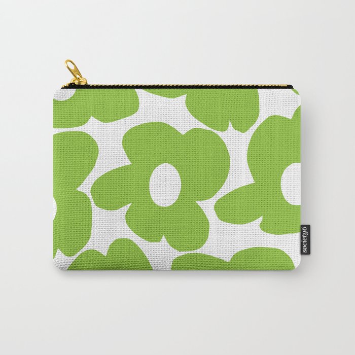 Large Summer Green Retro Flowers White Background Fresh Mood #decor #society6 #buyart Carry All Pouch Gallery Image 1