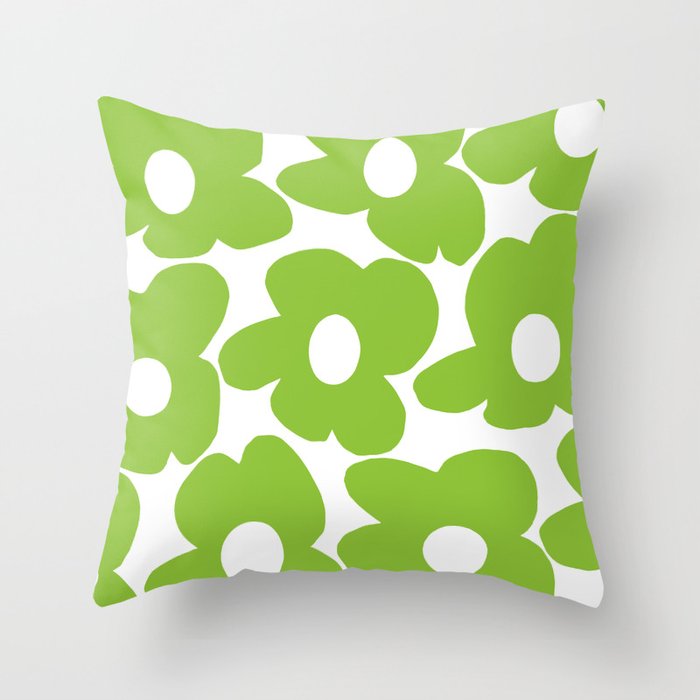 Large Summer Green Retro Flowers White Background Fresh Mood #decor #society6 #buyart Throw Pillow Gallery Image 2