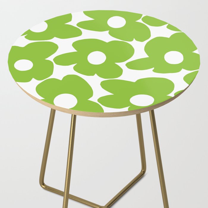 Large Summer Green Retro Flowers White Background Fresh Mood #decor #society6 #buyart Side Table Gallery Image 2