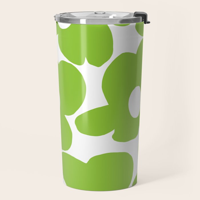 Large Summer Green Retro Flowers White Background Fresh Mood #decor #society6 #buyart Travel Mug Gallery Image 2