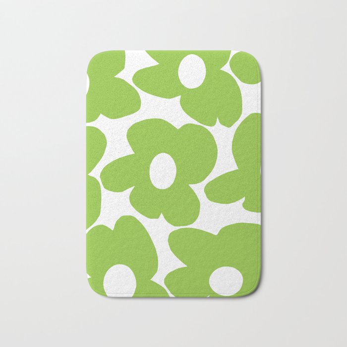 Large Summer Green Retro Flowers White Background Fresh Mood #decor #society6 #buyart Bath Mat Gallery Image 1