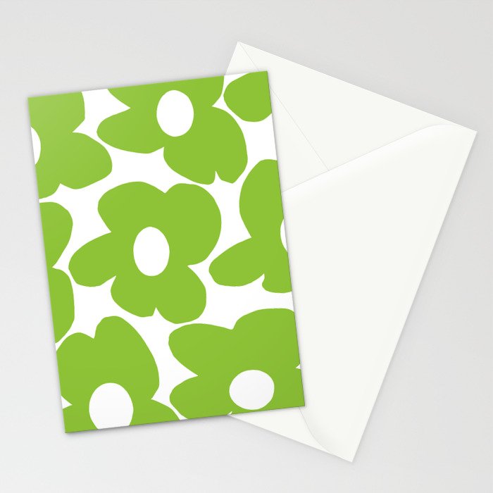 Large Summer Green Retro Flowers White Background Fresh Mood #decor #society6 #buyart Stationery Card Gallery Image 2