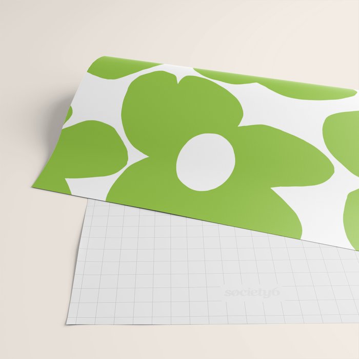 Large Summer Green Retro Flowers White Background Fresh Mood #decor #society6 #buyart Wrapping Paper Gallery Image 2