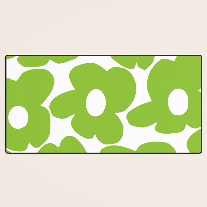 Large Summer Green Retro Flowers White Background Fresh Mood #decor #society6 #buyart Desk Mat Gallery Image 3