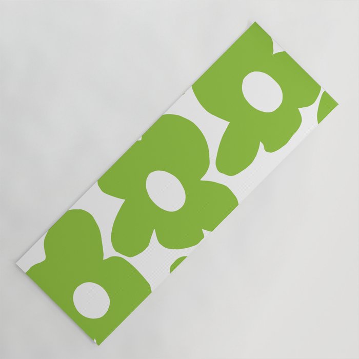 Large Summer Green Retro Flowers White Background Fresh Mood #decor #society6 #buyart Yoga Mat Gallery Image 1