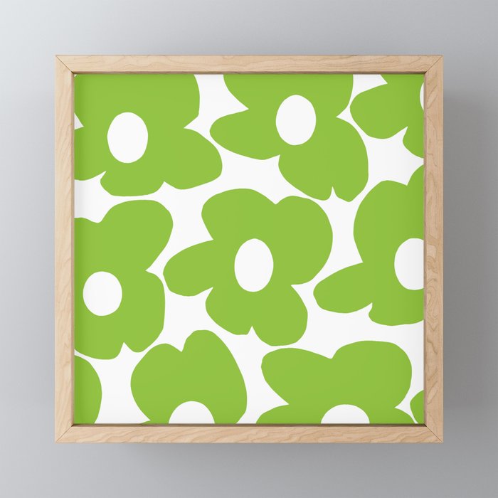 Large Summer Green Retro Flowers White Background Fresh Mood #decor #society6 #buyart Mini Art Print Gallery Image 1