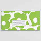 Large Summer Green Retro Flowers White Background Fresh Mood #decor #society6 #buyart Desk Mat Gallery Image 1