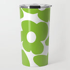 Large Summer Green Retro Flowers White Background Fresh Mood #decor #society6 #buyart Travel Mug Gallery Image 1