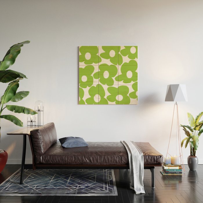 Large Summer Green Retro Flowers White Background Fresh Mood #decor #society6 #buyart Wood Wall Art Gallery Image 2