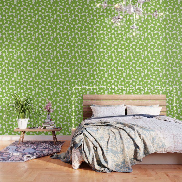 Large Summer Green Retro Flowers White Background Fresh Mood #decor #society6 #buyart Wallpaper Gallery Image 3