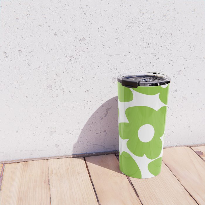 Large Summer Green Retro Flowers White Background Fresh Mood #decor #society6 #buyart Travel Mug Gallery Image 4