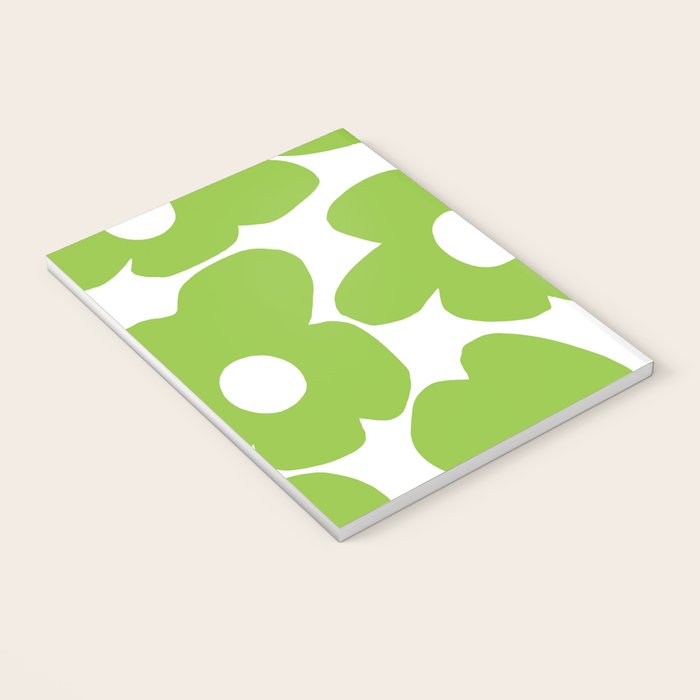 Large Summer Green Retro Flowers White Background Fresh Mood #decor #society6 #buyart Notebook Gallery Image 3
