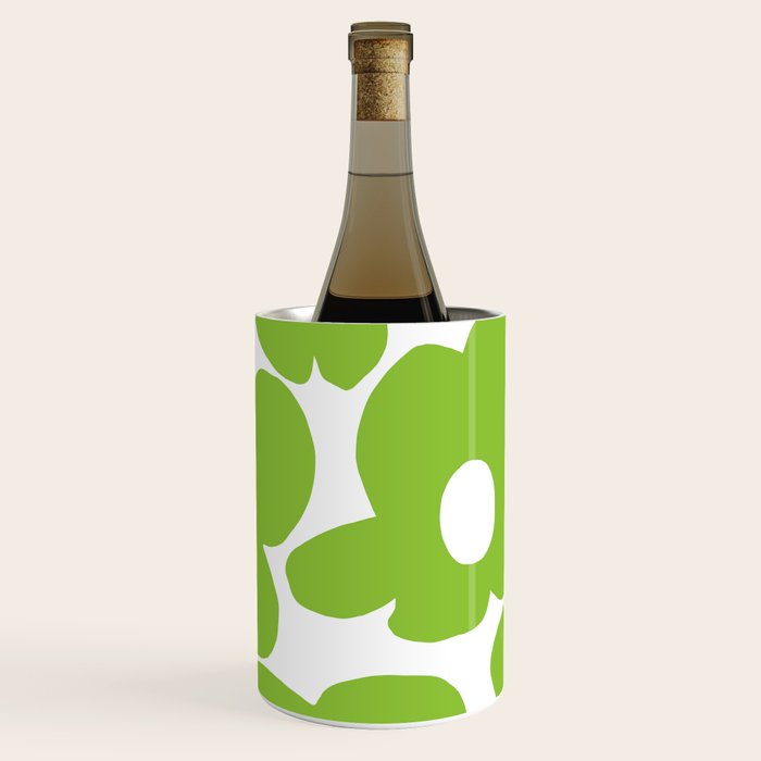 Large Summer Green Retro Flowers White Background Fresh Mood #decor #society6 #buyart Wine Chiller Gallery Image 3