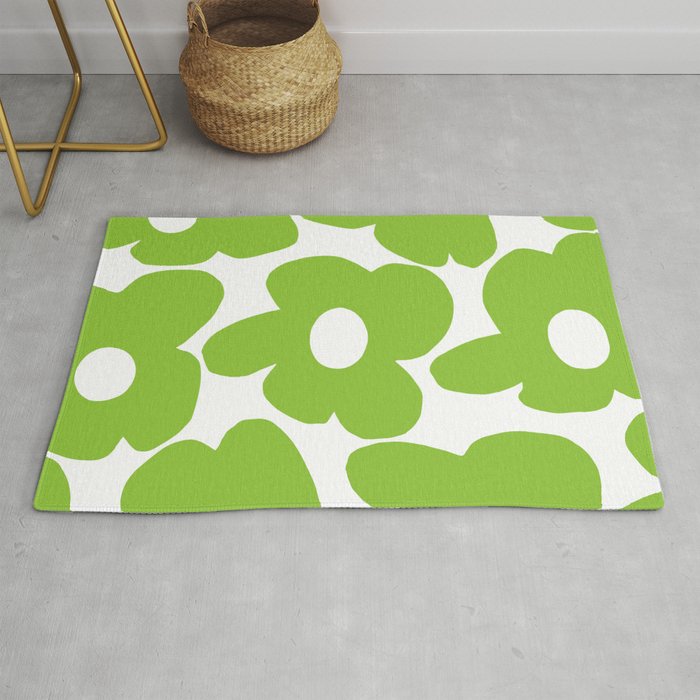 Large Summer Green Retro Flowers White Background Fresh Mood #decor #society6 #buyart Rug Gallery Image 1