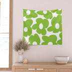 Large Summer Green Retro Flowers White Background Fresh Mood #decor #society6 #buyart Wall Tapestry Gallery Image 2
