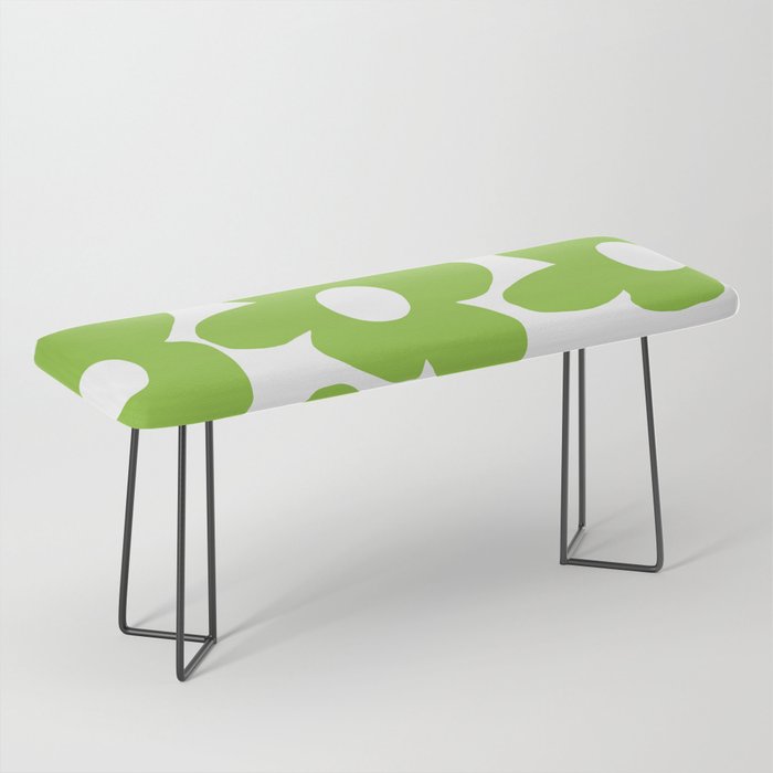 Large Summer Green Retro Flowers White Background Fresh Mood #decor #society6 #buyart Bench Gallery Image 1