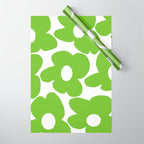 Large Summer Green Retro Flowers White Background Fresh Mood #decor #society6 #buyart Wrapping Paper Gallery Image 1