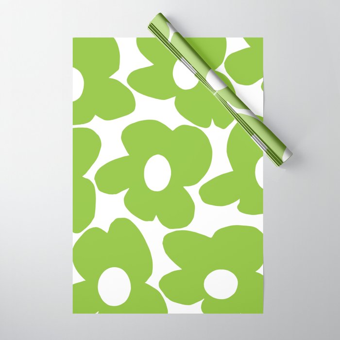 Large Summer Green Retro Flowers White Background Fresh Mood #decor #society6 #buyart Wrapping Paper Gallery Image 1
