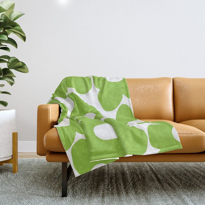 Large Summer Green Retro Flowers White Background Fresh Mood #decor #society6 #buyart Throw Blanket Gallery Image 1