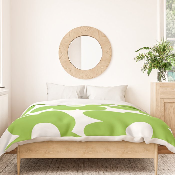 Large Summer Green Retro Flowers White Background Fresh Mood #decor #society6 #buyart Duvet Cover Gallery Image 3