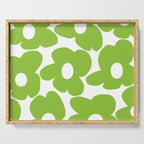 Large Summer Green Retro Flowers White Background Fresh Mood #decor #society6 #buyart Serving Tray Gallery Image 1