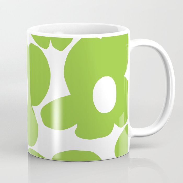 Large Summer Green Retro Flowers White Background Fresh Mood #decor #society6 #buyart Coffee Mug Gallery Image 1