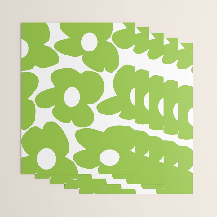 Large Summer Green Retro Flowers White Background Fresh Mood #decor #society6 #buyart Wrapping Paper Gallery Image 3
