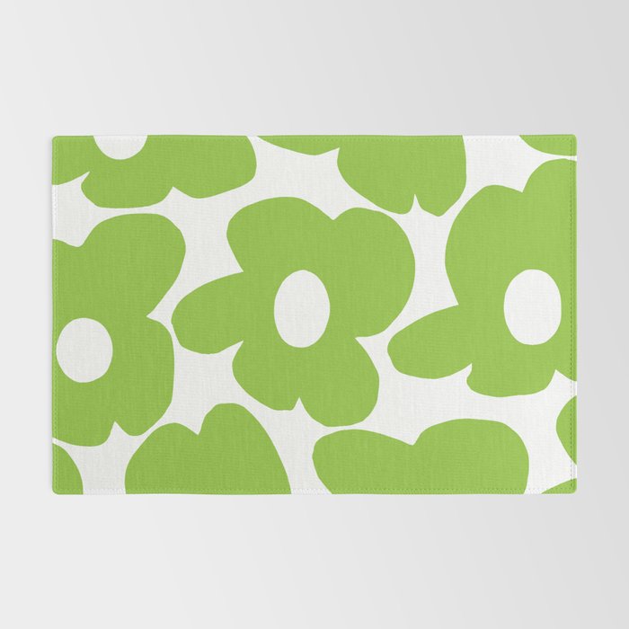 Large Summer Green Retro Flowers White Background Fresh Mood #decor #society6 #buyart Rug Gallery Image 2