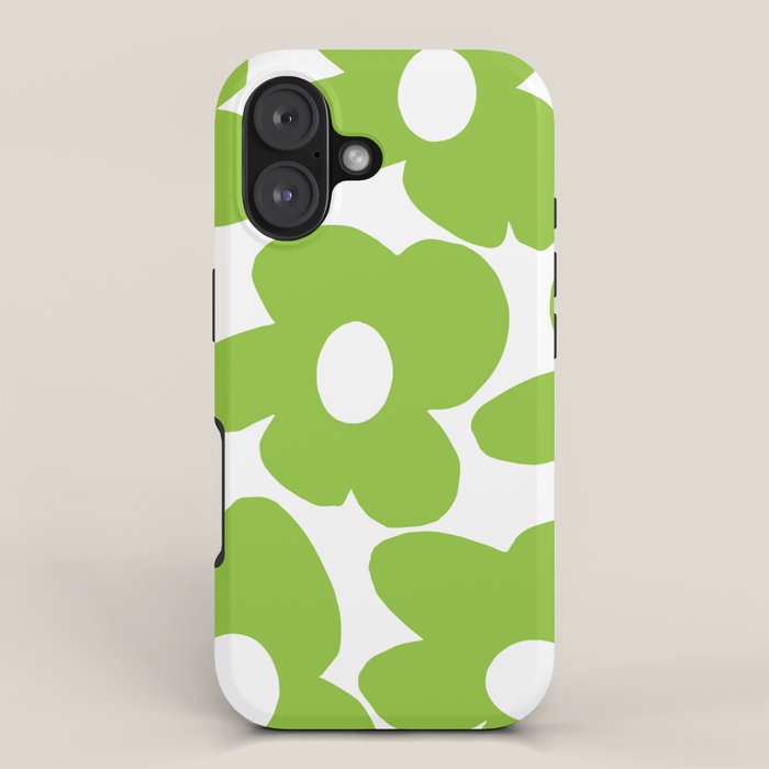 Large Summer Green Retro Flowers White Background Fresh Mood #decor #society6 #buyart iPhone Case Gallery Image 1